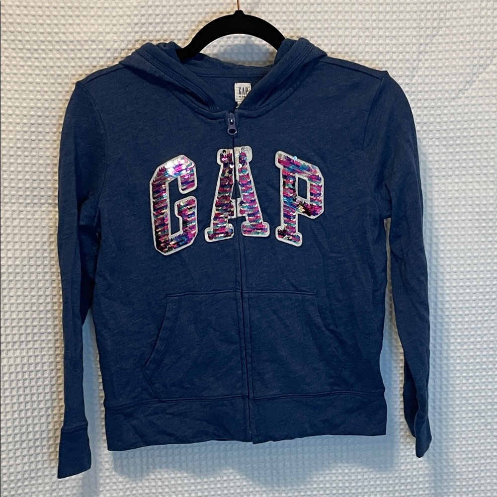 GAP Kids Navy Hoodie with Flippy Sequin Detail Size L/10